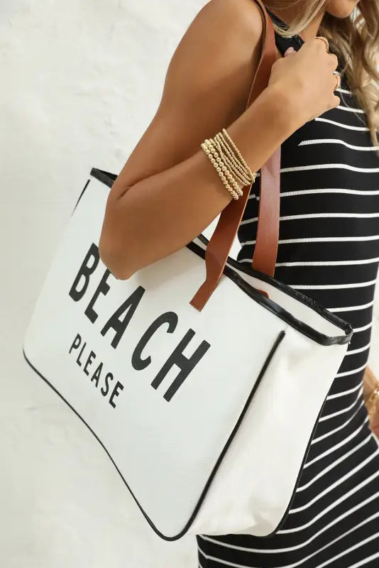 Beach please large canvas tote bag - bright white / one size / 100% polyester - shoes & bags/handbags