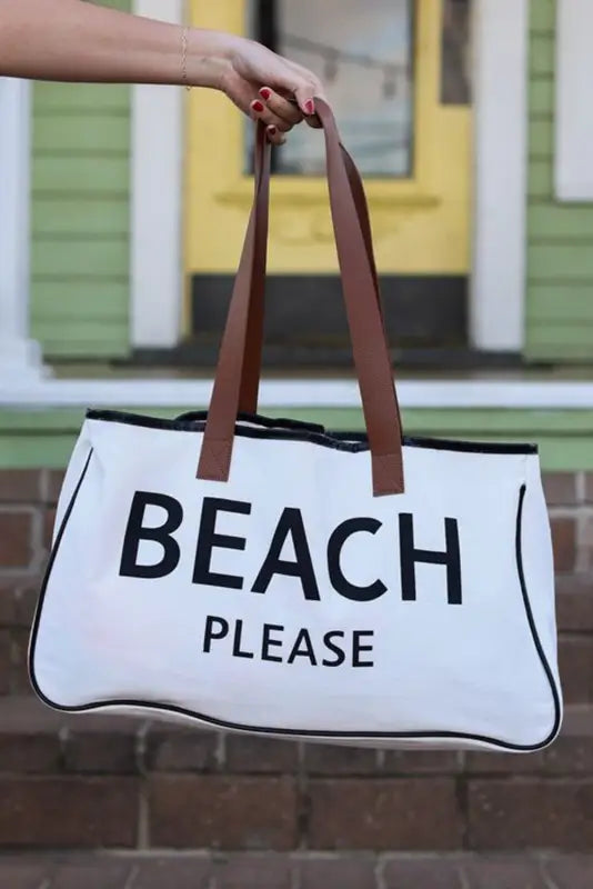 Beach please large canvas tote bag - bright white / one size / 100% polyester - shoes & bags/handbags