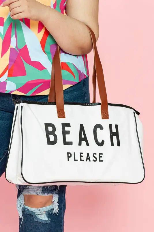 Beach please large canvas tote bag - bright white / one size / 100% polyester - shoes & bags/handbags