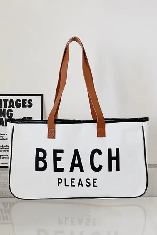 Beach please large canvas tote bag - bright white / one size / 100% polyester - shoes & bags/handbags