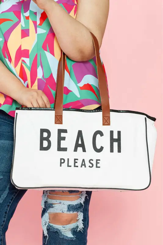 Beach please large canvas tote bag - bright white / one size / 100% polyester - shoes & bags/handbags