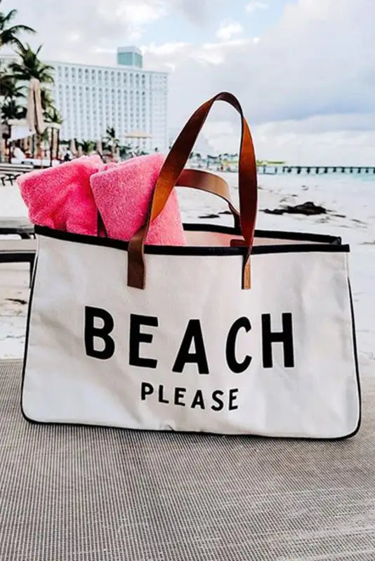 Beach please large canvas tote bag - bright white / one size / 100% polyester - shoes & bags/handbags