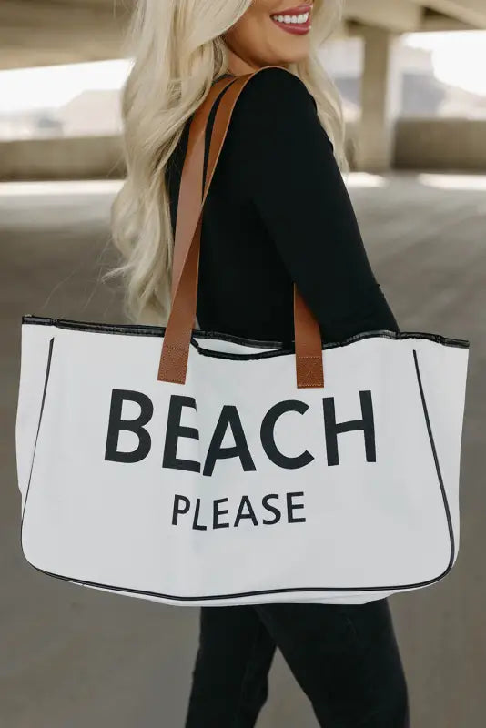 Beach please large canvas tote bag - bright white / one size / 100% polyester - shoes & bags/handbags