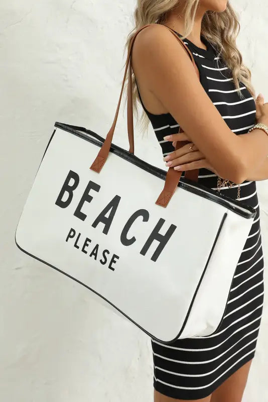 Beach please large canvas tote bag - bright white / one size / 100% polyester - shoes & bags/handbags