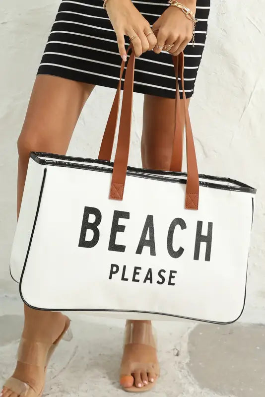 Beach please large canvas tote bag - bright white / one size / 100% polyester - shoes & bags/handbags