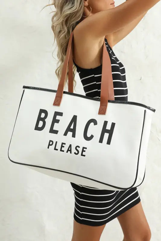 Beach please large canvas tote bag - bright white / one size / 100% polyester - shoes & bags/handbags