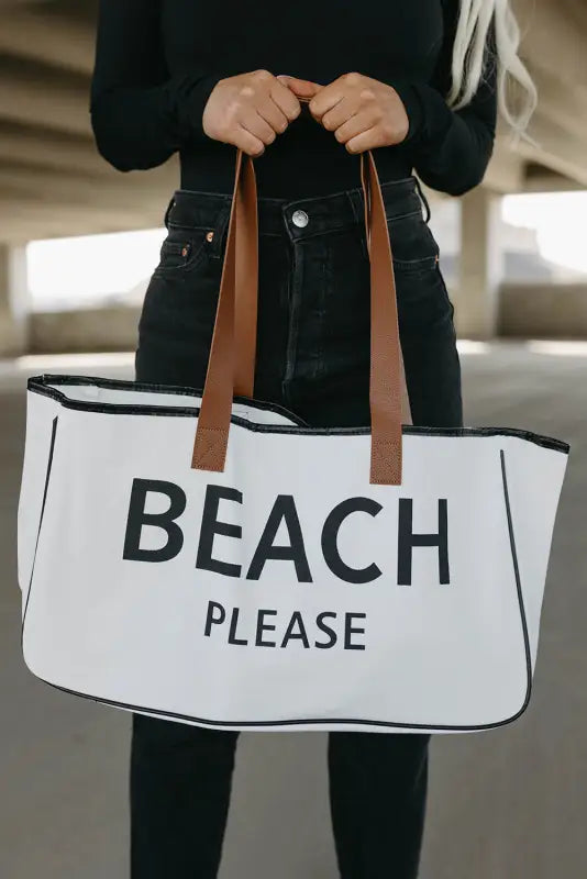 Beach please large canvas tote bag - bright white / one size / 100% polyester - shoes & bags/handbags