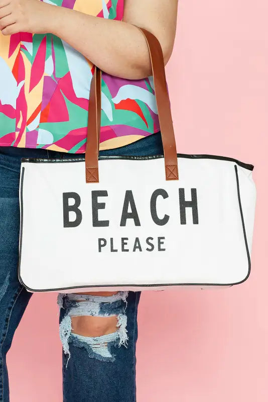 Beach please large canvas tote bag - bright white / one size / 100% polyester - shoes & bags/handbags