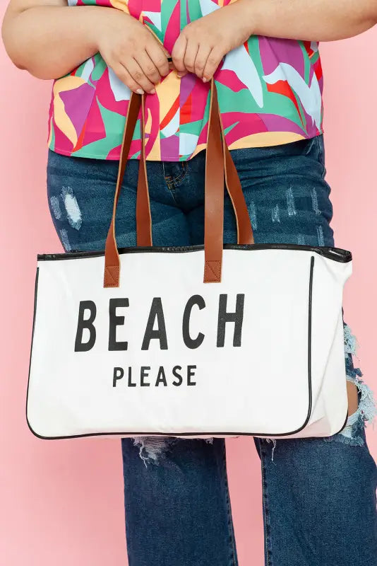 Beach please large canvas tote bag - bright white / one size / 100% polyester - shoes & bags/handbags