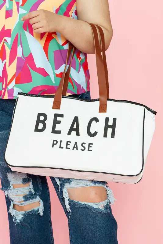 Beach please large canvas tote bag - bright white / one size / 100% polyester - shoes & bags/handbags