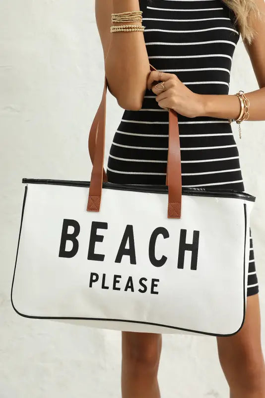 Beach please large canvas tote bag - bright white / one size / 100% polyester - shoes & bags/handbags