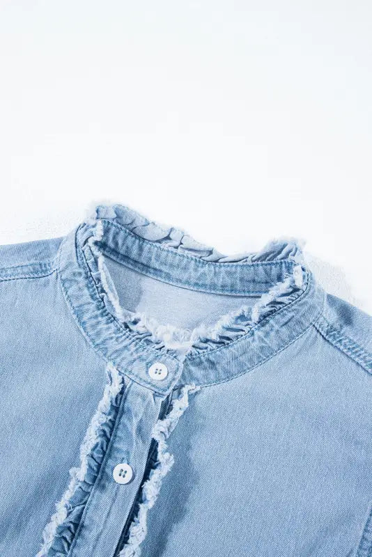 Beau blue button frayed denim top