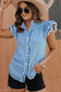 Beau blue button frayed denim top