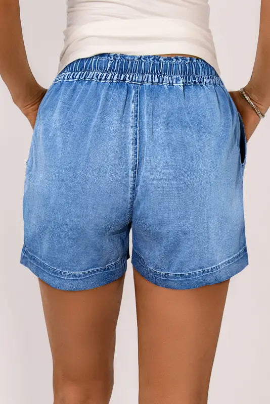 Beau blue casual chambray drawstring shorts - bottoms