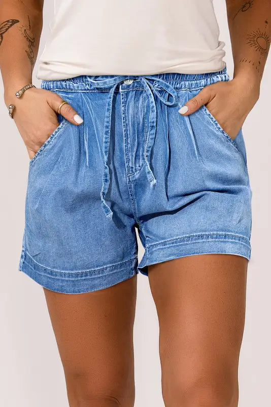 Beau blue casual chambray drawstring shorts - 6 / 100% cotton - bottoms