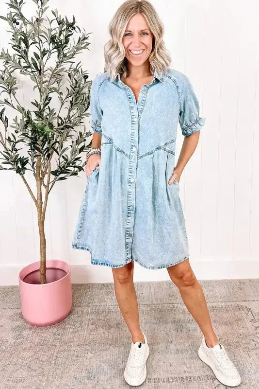 Beau Blue Denim Dress - Fashionfitz