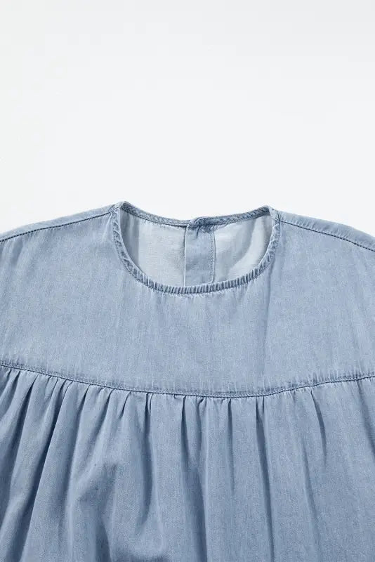 Beau blue denim dress - ruffle short sleeve tiered a-line - dresses