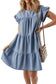 Beau blue denim dress - ruffle short sleeve tiered a-line - dresses