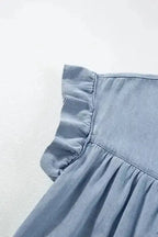 Beau Blue Denim Dress - Ruffle Short Sleeve Tiered A-line - Fashionfitz
