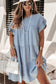 Beau blue denim dress - ruffle short sleeve tiered a-line - dresses