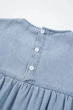 Beau Blue Denim Dress - Ruffle Short Sleeve Tiered A-line - Fashionfitz