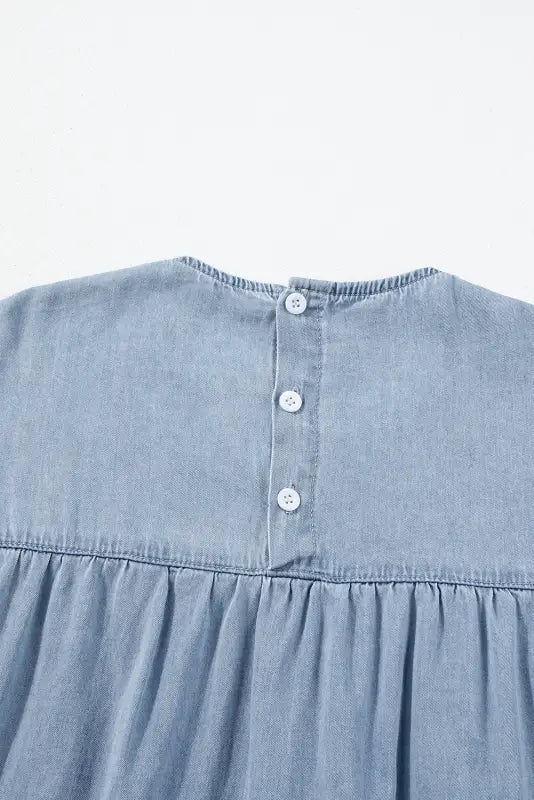 Beau blue denim dress - ruffle short sleeve tiered a-line - dresses