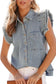 Beau blue frayed ruffle sleeve denim shirt - tops/blouses & shirts