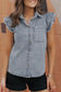 Beau blue frayed ruffle sleeve denim shirt - tops/blouses & shirts