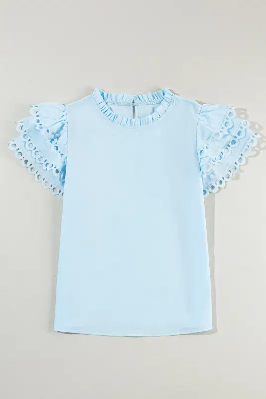 Beau blue layered ricrac blouse - s / 80% polyester + 20% cotton - tops/blouses & shirts