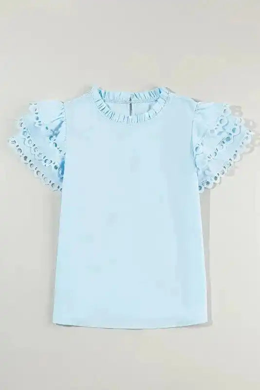 Beau blue Layered Ricrac Trim Blouse Women UK styled as a summer casual boho outfit — Fashionfitz