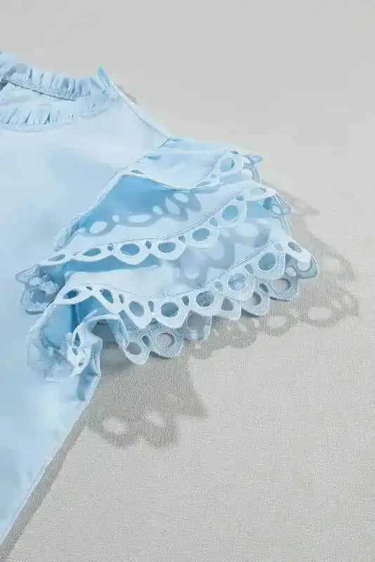 Beau Blue Layered Ricrac Blouse - Fashionfitz