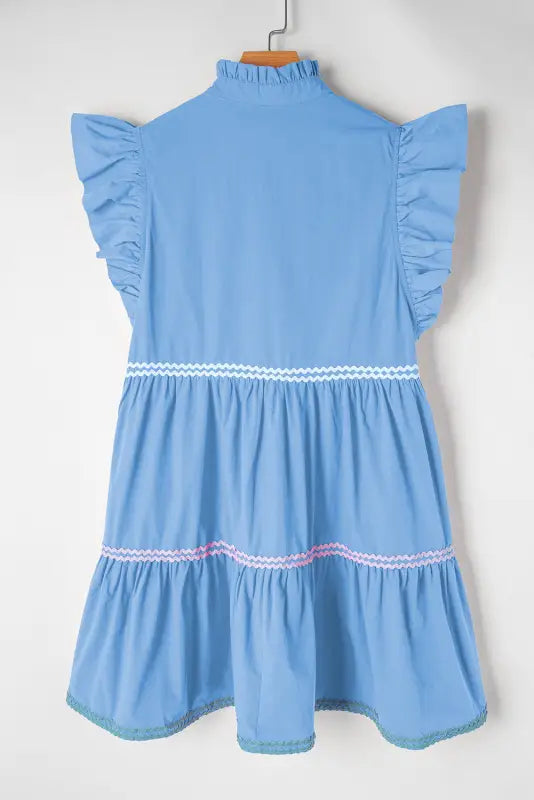 Beau blue tiered dress - flutter sleeve v-neck - mini dresses