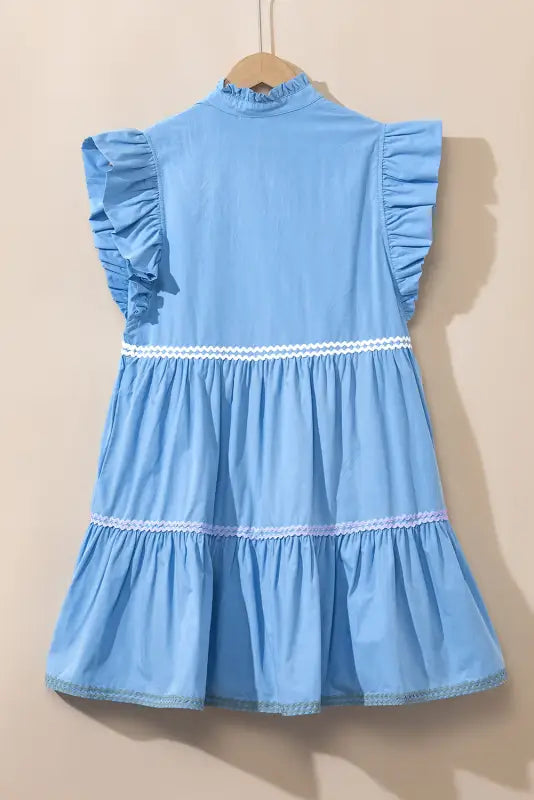 Beau blue tiered dress - flutter sleeve v-neck - mini dresses