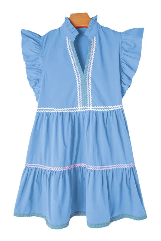 Beau blue tiered dress - flutter sleeve v-neck - mini dresses