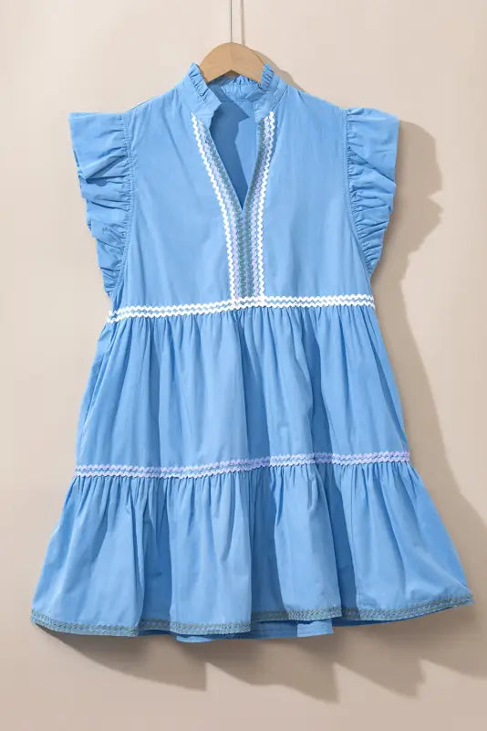 Beau blue tiered dress - flutter sleeve v-neck - mini dresses