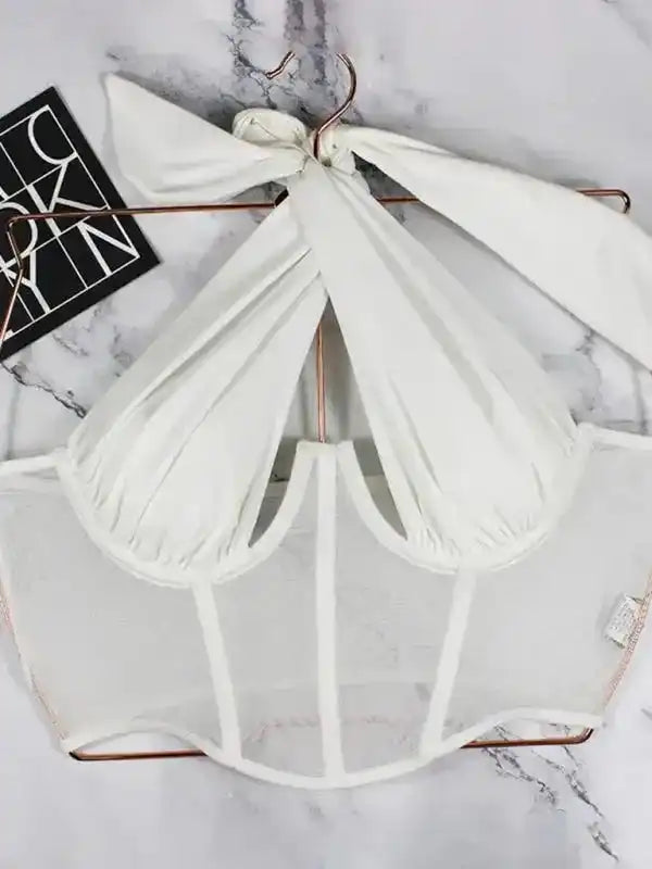 Beautiful chest mesh strap sexy hot girl hanging neck tube top sexy lingerie - Fashionfitz