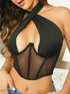 Beautiful chest mesh strap sexy hot girl hanging neck tube top sexy lingerie - Fashionfitz