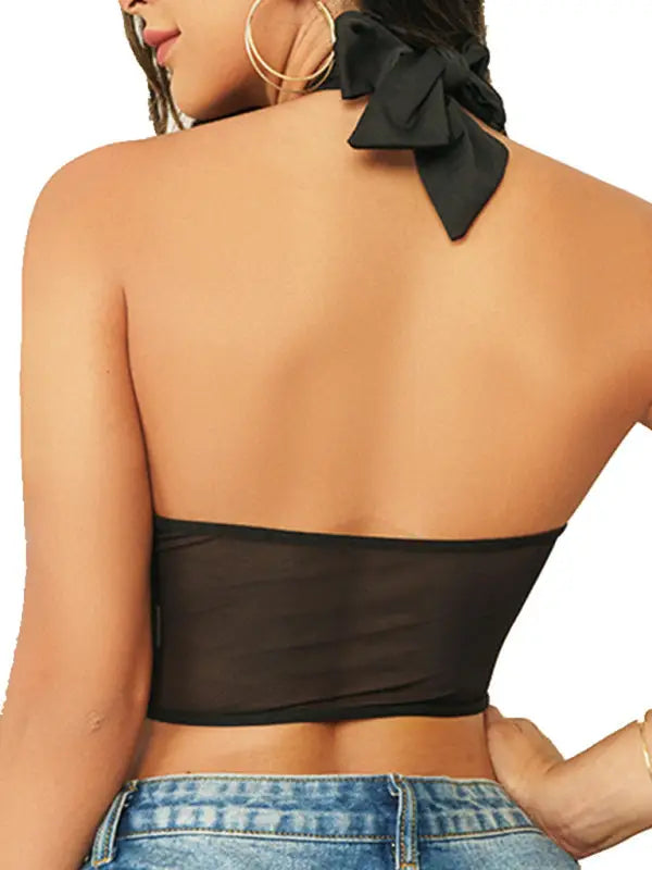 Beautiful chest mesh strap sexy hot girl hanging neck tube top lingerie - corsets & bustiers