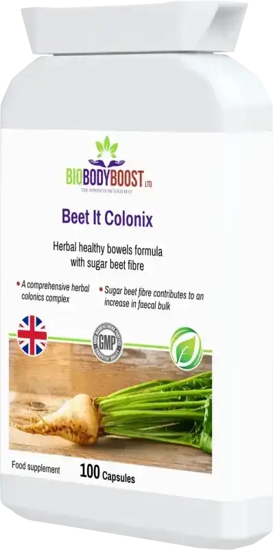 Beet It Colonix angled view — herbal bowel health and internal cleanse supplement, BioBodyBoost UK