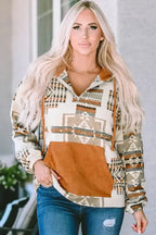 Beige Aztec Half-Zip Hoodie - Fashionfitz