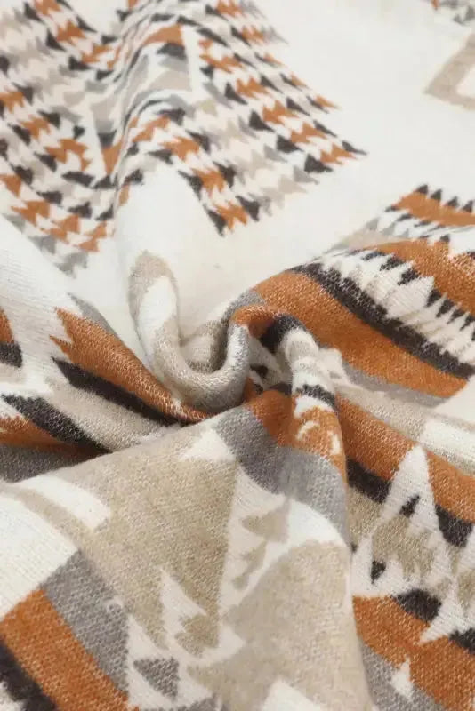 Beige Aztec Half-Zip Hoodie - Fashionfitz