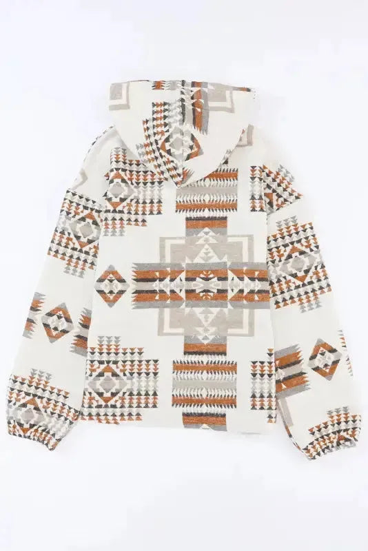 Beige Aztec Half-Zip Hoodie - Fashionfitz