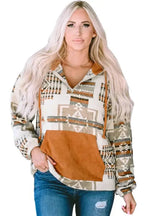 Beige Aztec Half-Zip Hoodie - Fashionfitz