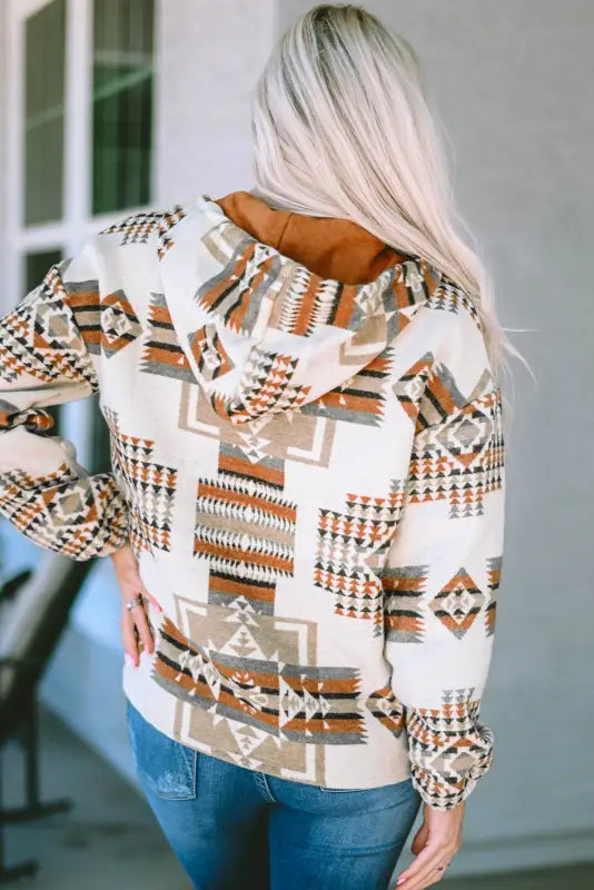 Beige aztec half-zip hoodie | fashionfitz