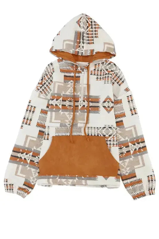 Beige Aztec Half-Zip Hoodie - Fashionfitz