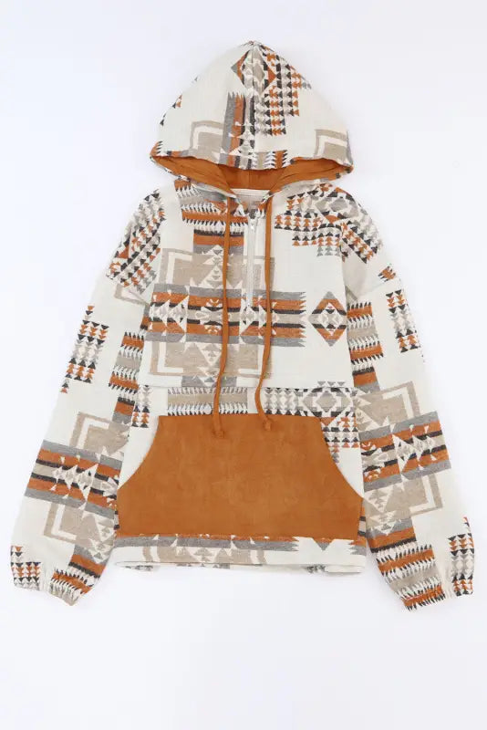 Beige aztec half-zip hoodie | fashionfitz