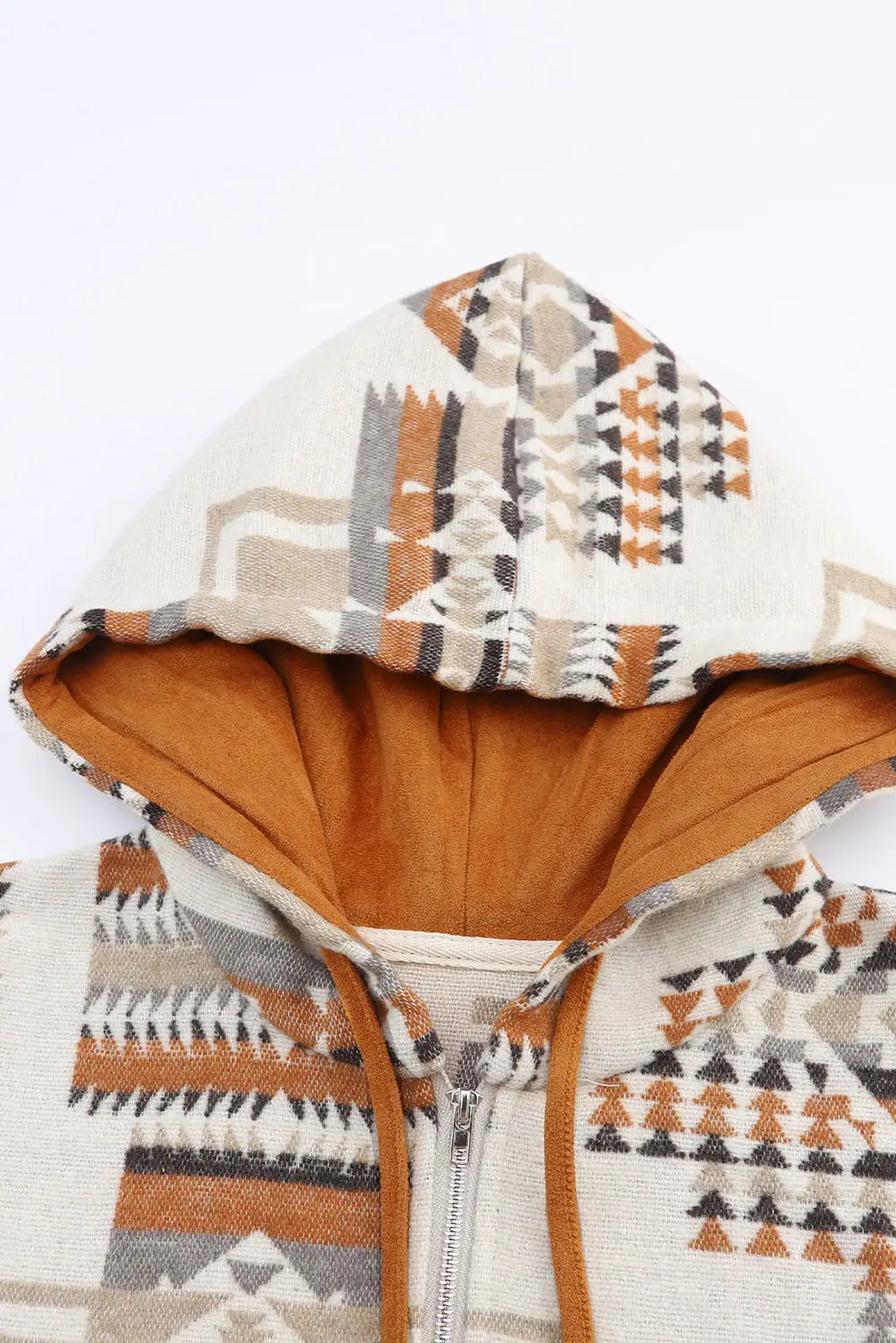 Beige aztec print kangaroo pocket half - zip hoodie - sweatshirts & hoodies