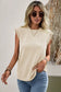 Beige solid textured batwing sleeve crew neck t shirt - tops