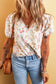 Beige boho floral lace trim short sleeve blouse - blouses &