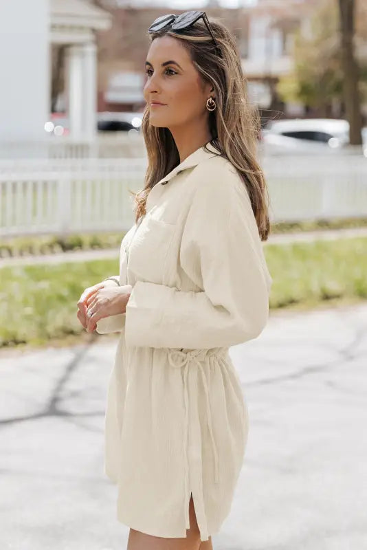 Beige button shirt dress - mini dresses